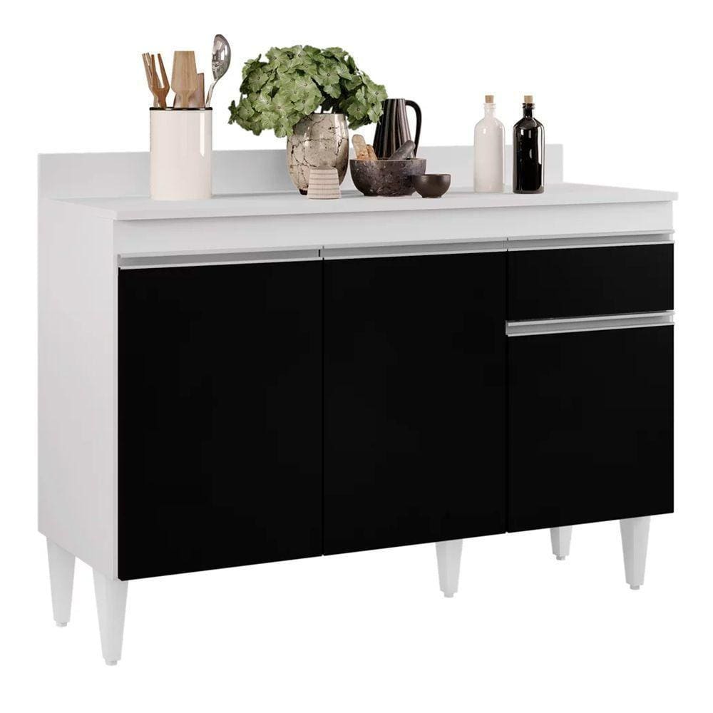 Balcão 01 Gaveta Vick 120Cm Branco Preto