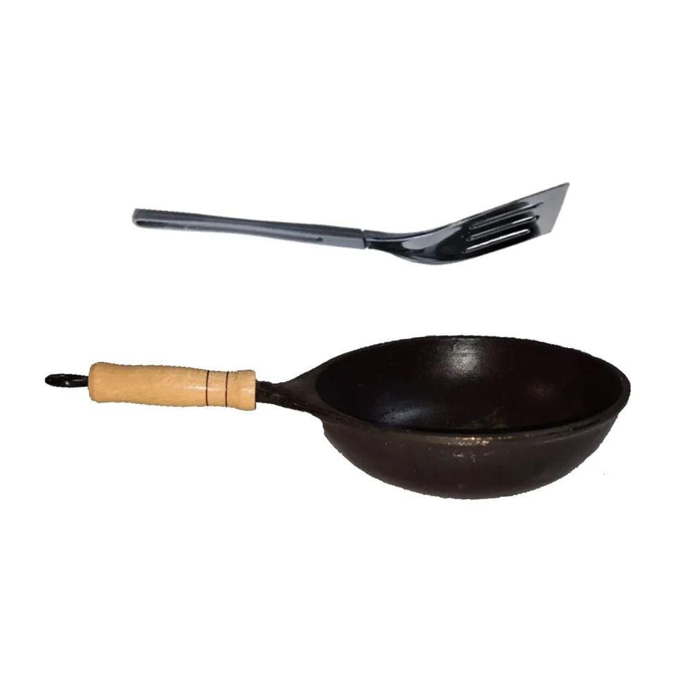 Frigideira Wok Antiaderente Cabo Madeira 32cm e Espátula