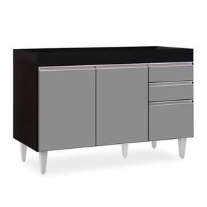 Balcão 02 Gavetas 120Cm Preto Cinza
