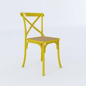 Cadeira Jantar Amarelo Assento Corano Bege Aço Amarelo