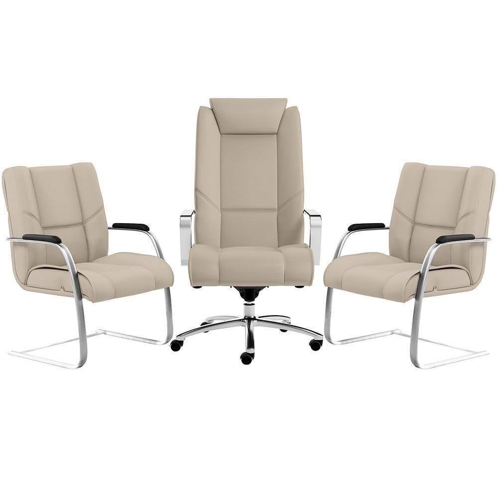 Kit Cadeira Presidente Com 2 Cadeiras Fixas Areia