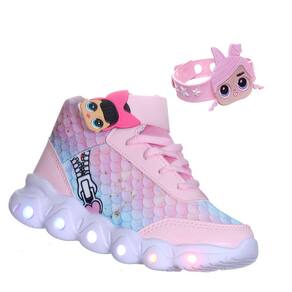 Tenis Sneakers Infantil Menina Boneca Com Luzinha Led Vem Pulseira de Criança