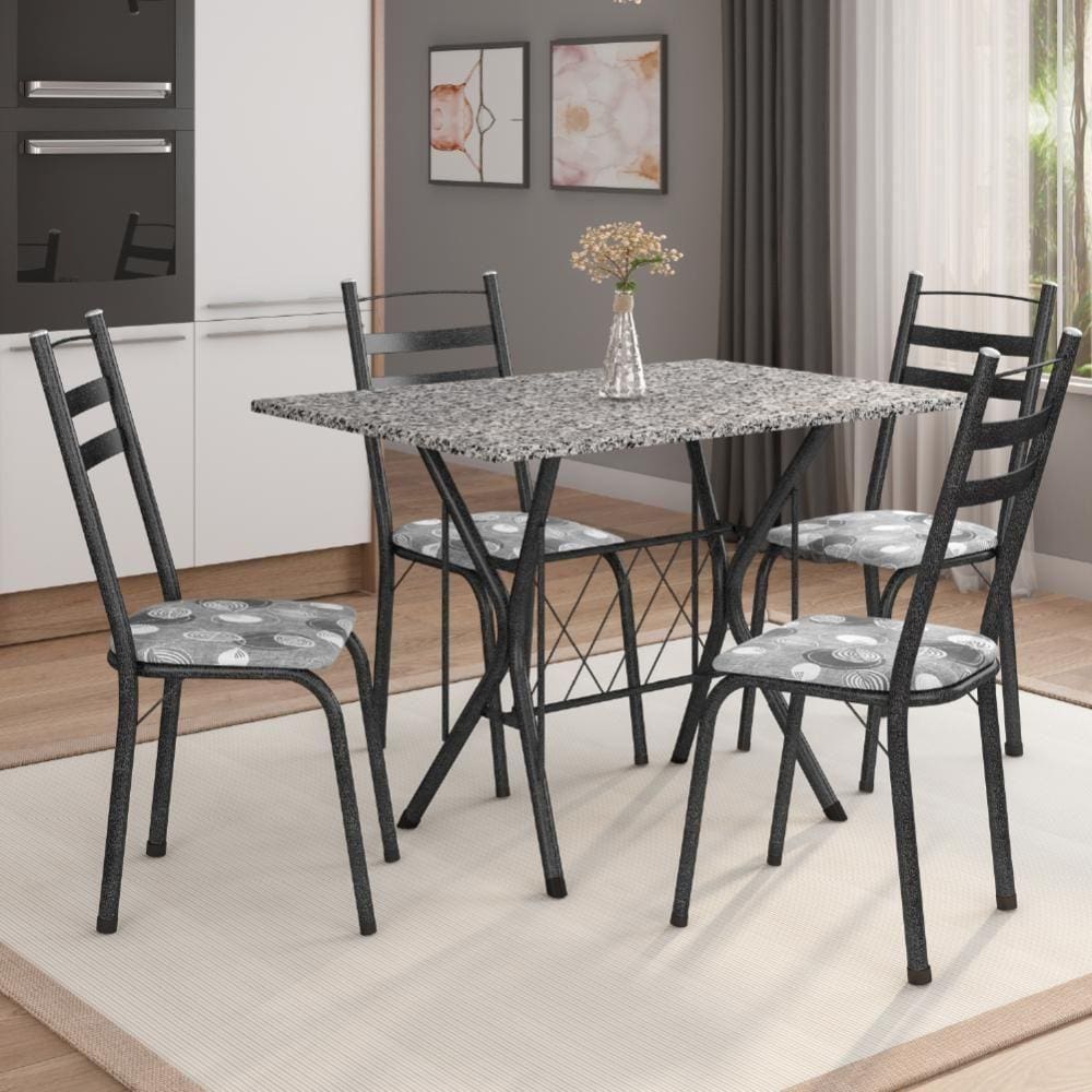 Conj De Mesa Itália Com 4 Cadeiras 1,20m Dark/ Granitado