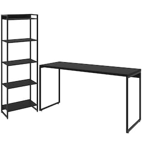 Kit Escritório Estante 5 Prateleiras Com Mesa 150Cm Onix