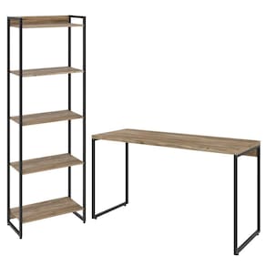 Kit Escritório Estante 5 Prateleiras Mesa 135Cm Carvalho