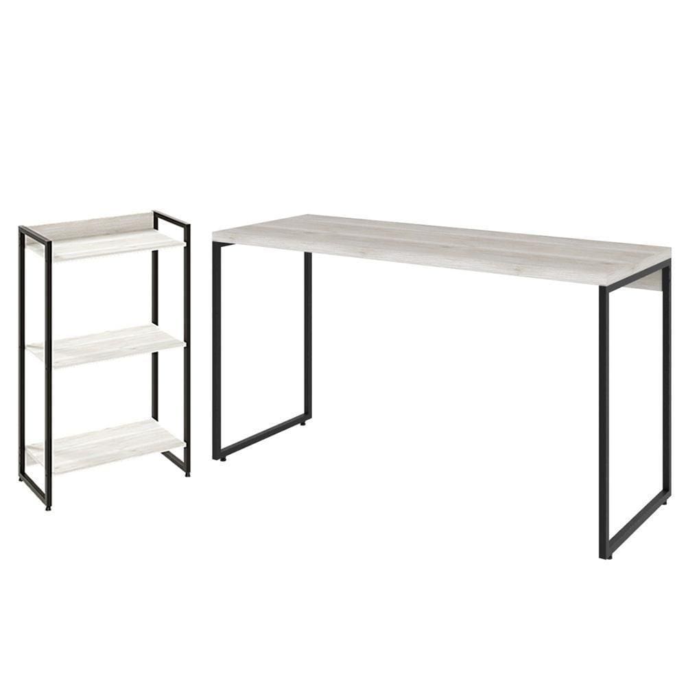 Kit Escritório Estante 3 Prateleiras Com Mesa 135Cm Snow