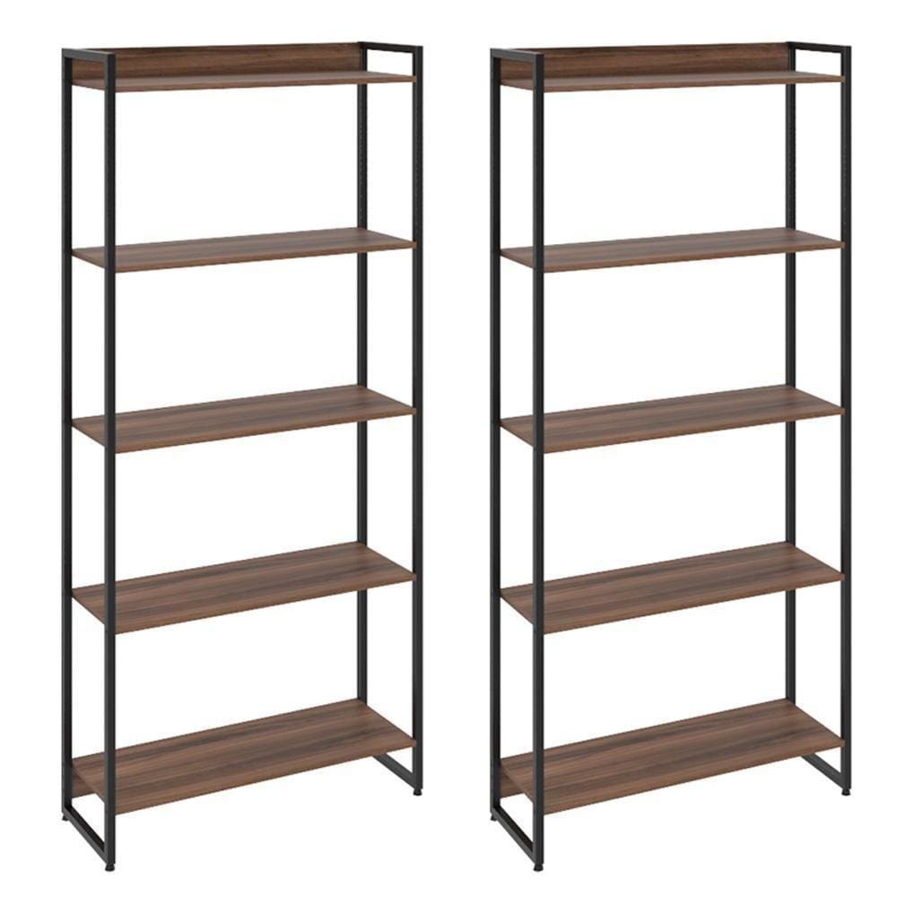 Kit 2 Estantes Escritório 5 Prateleiras 186x80cm Nogal