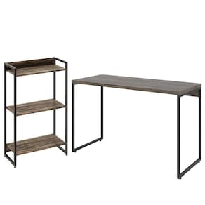 Kit Estante 3 Prateleiras Com Mesa 120Cm Carvalho Dark