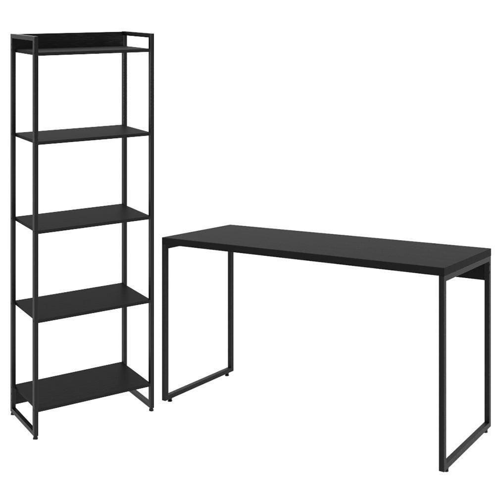 Kit Escritório Estante 5 Prateleiras Com Mesa 135Cm Onix