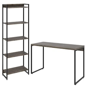 Kit Estante 5 Prateleiras Com Mesa 120Cm Carvalho Dark