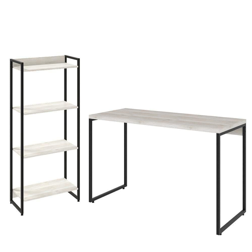 Kit Escritório Estante 4 Prateleiras Com Mesa 120Cm Snow