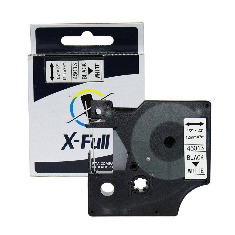 Fita Rotuladora 45013 D1 12Mm Preto/Branco Compatível Xfull