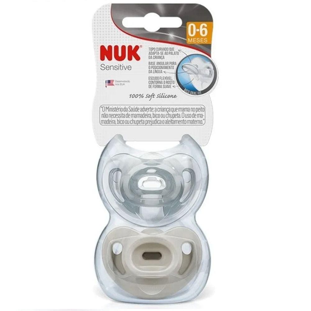 Kit com 2 Chupetas Sensitive SOFT 100% Silicone 0-6 Meses NUK Neutra PA7343-1N