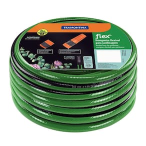 Mangueira Para Jardim Flex 25m Em PVC 4 Camadas Tramontina Com Engate E Esguicho Verde