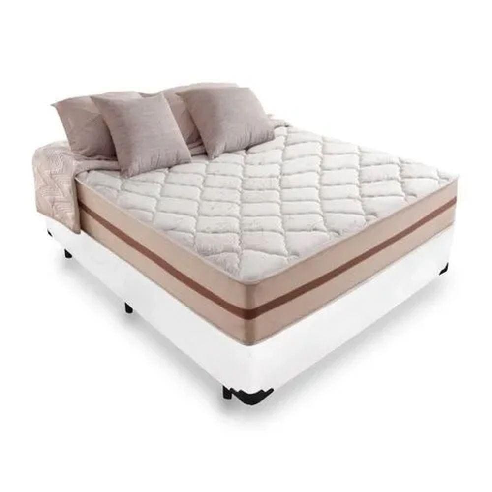 Cama Box Viúva Tecido Sintético Branco com Colchão Pillow Angel - Bello Box - Molas Ensacadas 62x128x188