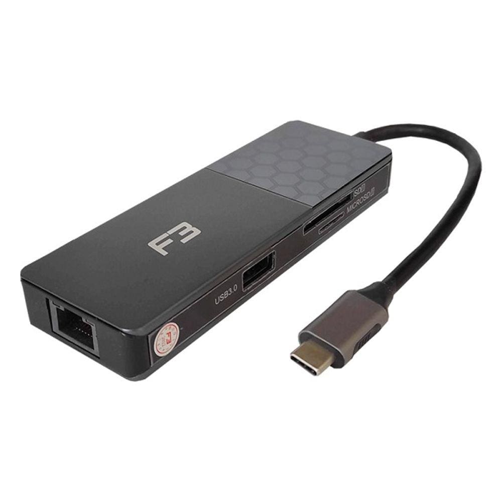 Hub Adaptador TIPO-C 7 em 1 X HDMI TIPO-C USB 3.0 Micro SD de LAN F3 1539