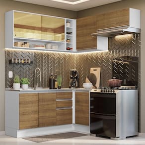 Armário de Cozinha Completa de Canto 349cm Branco/Rustic Glamy Madesa 06