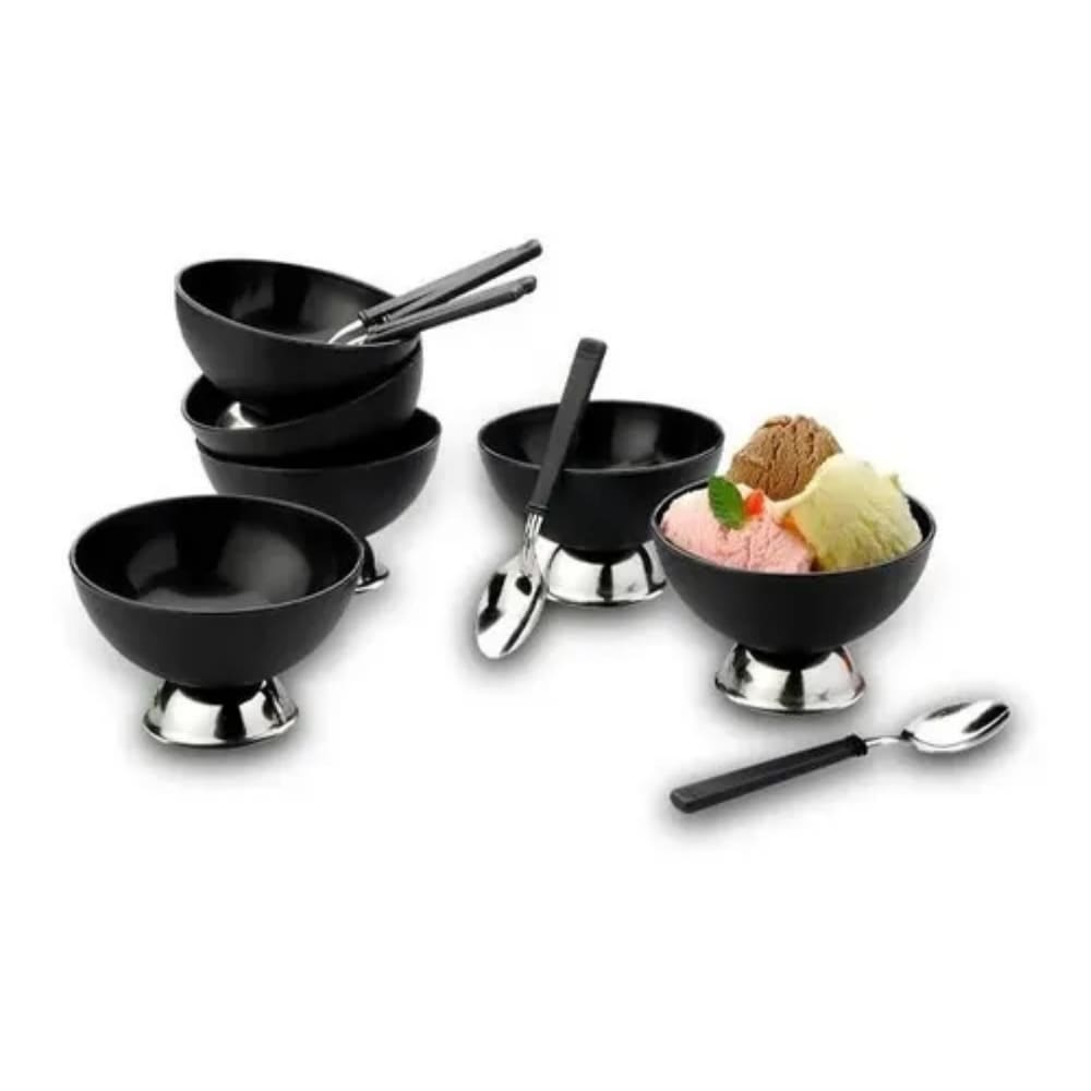 Jogo de Sobremesa Taça de Plástico e Inox - 8 Peças PRETO