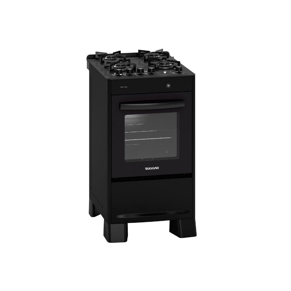 Fogão Suggar Neo Max 4 Bocas Preto Mesa de Vidro FGV403PT Bivolt