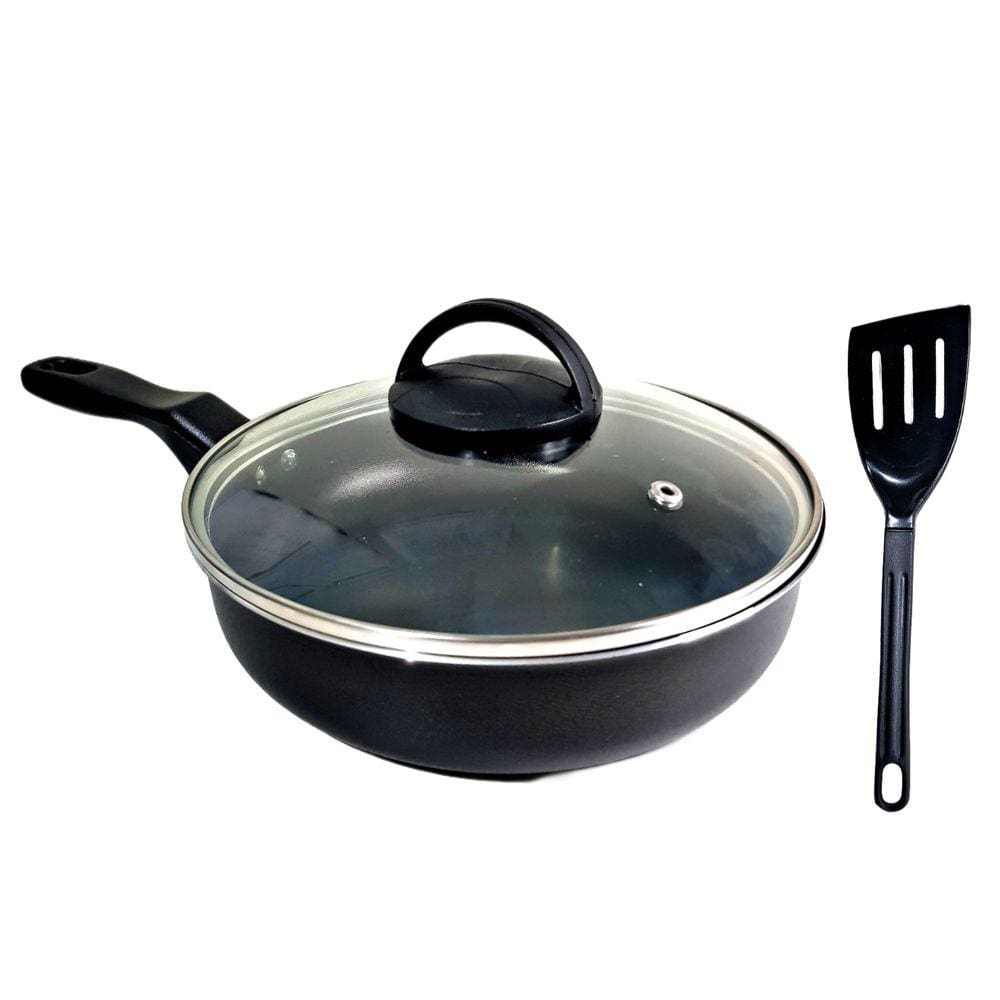Frigideira Alta Funda 20 Cm Antiaderente C/ Tampa Vidro