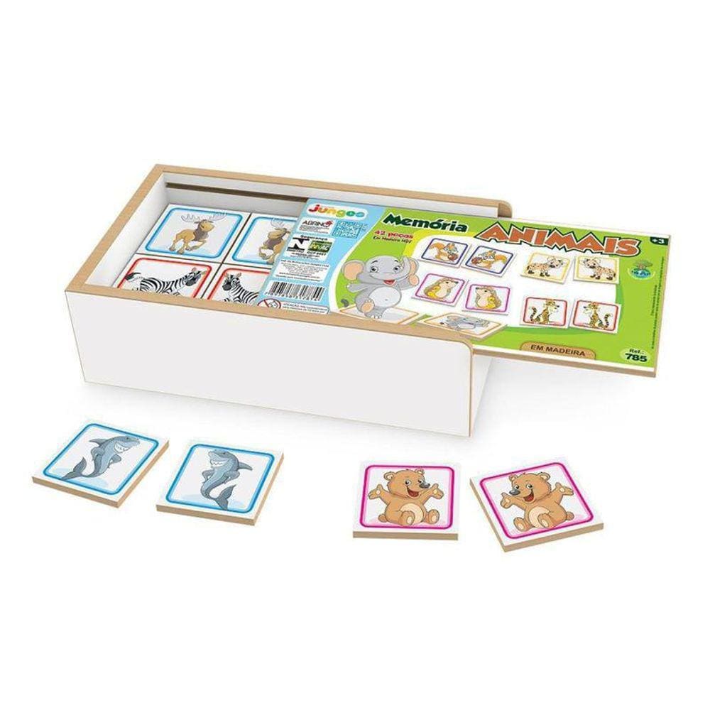Jogo de Memória Animais Com 42 Peças Em Madeira da Junges Ref 785