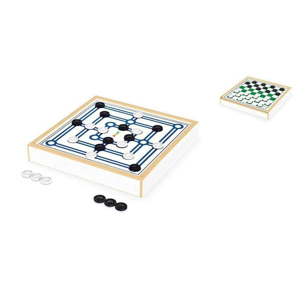 Jogo de Tabuleiro com Estojo - Jogo de Damas e Trilha da Junges Ref 235