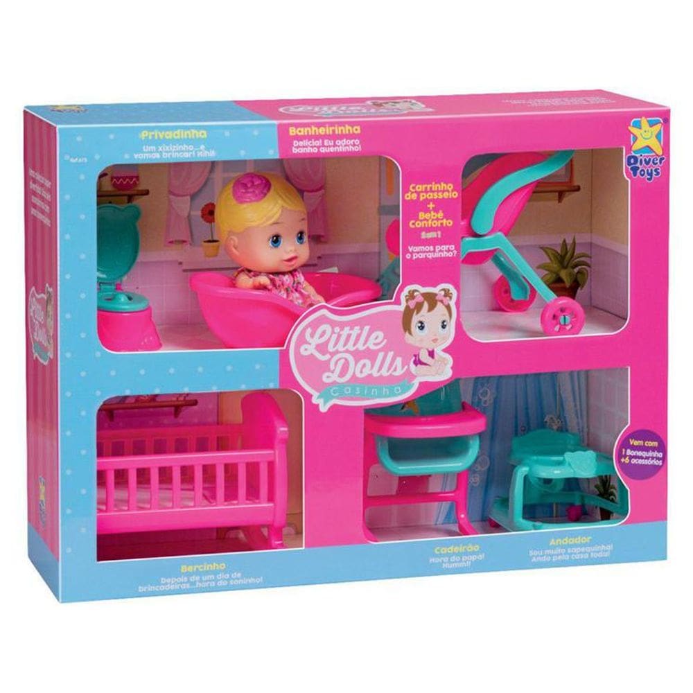Boneca Little Dolls Casinha com Acessórios - Divertoys Ref 8023