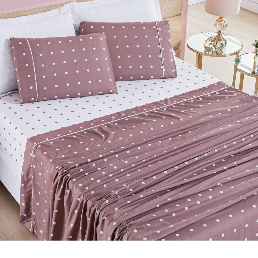Jogo de Lençol Cama King 4 peças Micropercal 200 fios Petit Poá
