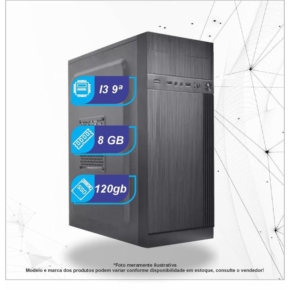 Computador Core I3 9ª, 8gb DDR4, SSD 120gb, Wi-Fi