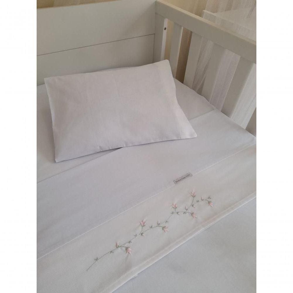 Conjunto De Lençol De Berço Ramo De Flor Rosa