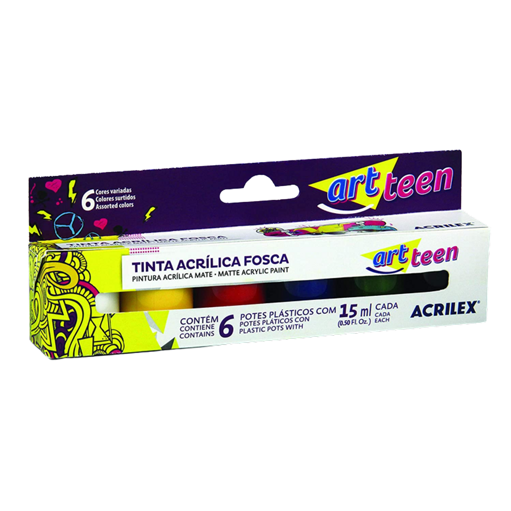 Tinta acrílica fosca 6 cores 15ml Acrilex