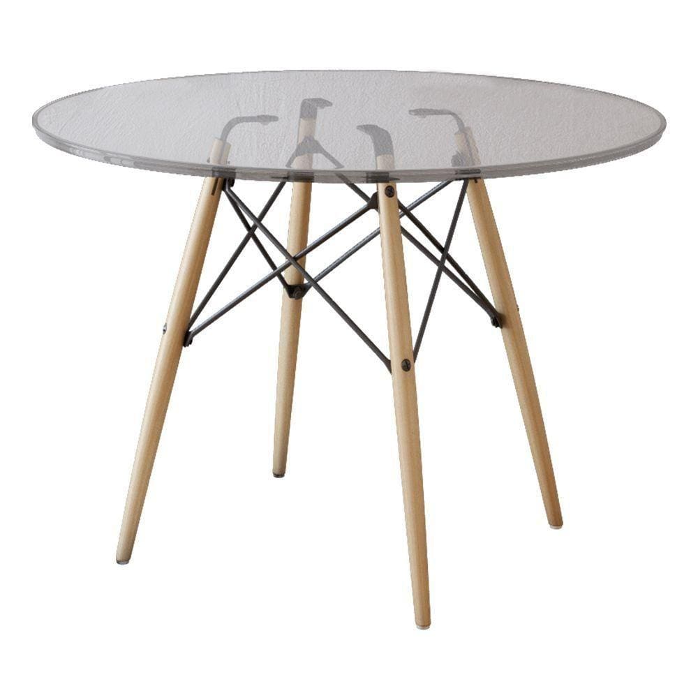 Mesa Eiffel Redonda Tampo De Vidro 90Cm Marrom