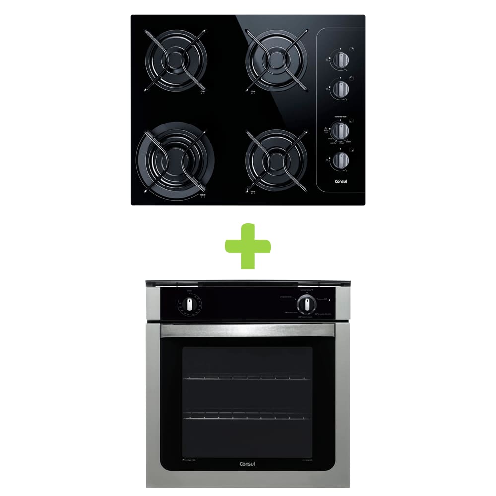 Combo Forno de embutir a gás Consul 78 litros Prata + Cooktop 4 bocas Consul (COA84BR + CD060AE) - COA_CD0_CJ