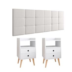 Kit Cabeceira Estofada Cama Casal Box Queen 1,60 Bia e 2 Mesinhas com Gaveta Dream Branco- Lojas RPM