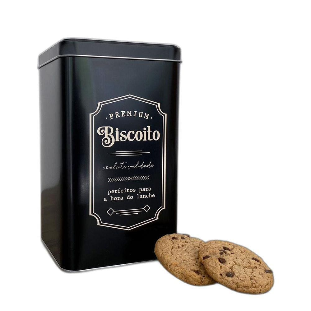 Lata De Biscoito Cookies Quadrada Design Retrô Preta Metal