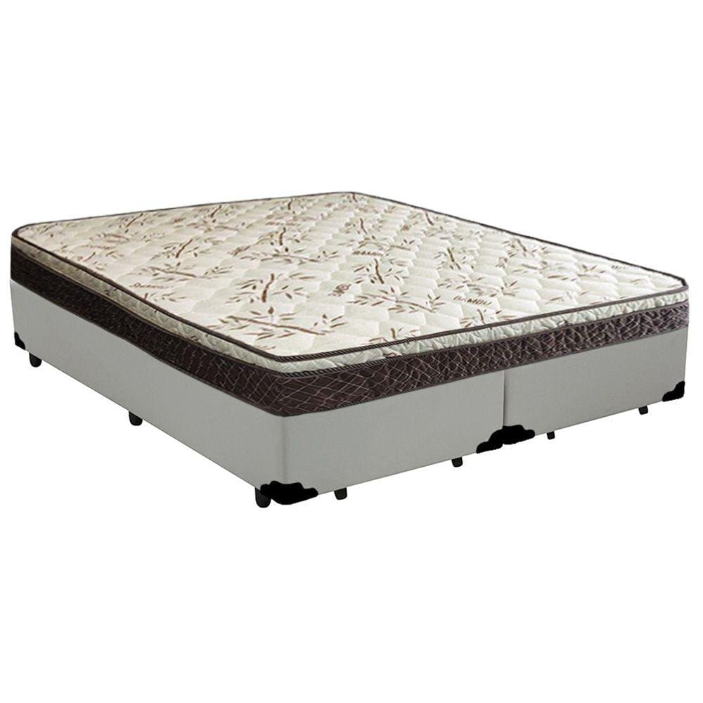 Cama Box Queen Bipartido Sintético +  Colchão Elegance Ortopédico Espuma D33 Extra Firme 63x158x198