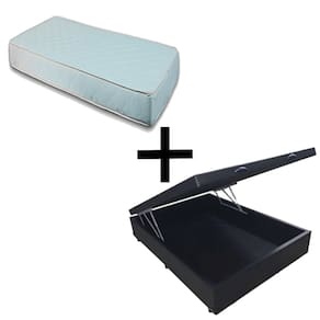 Cama Baú Box Viúva 128 - Tecido Sintético Preto com Colchão Munique Bello Box - 100% Espuma - D33 Branco 55x128x188