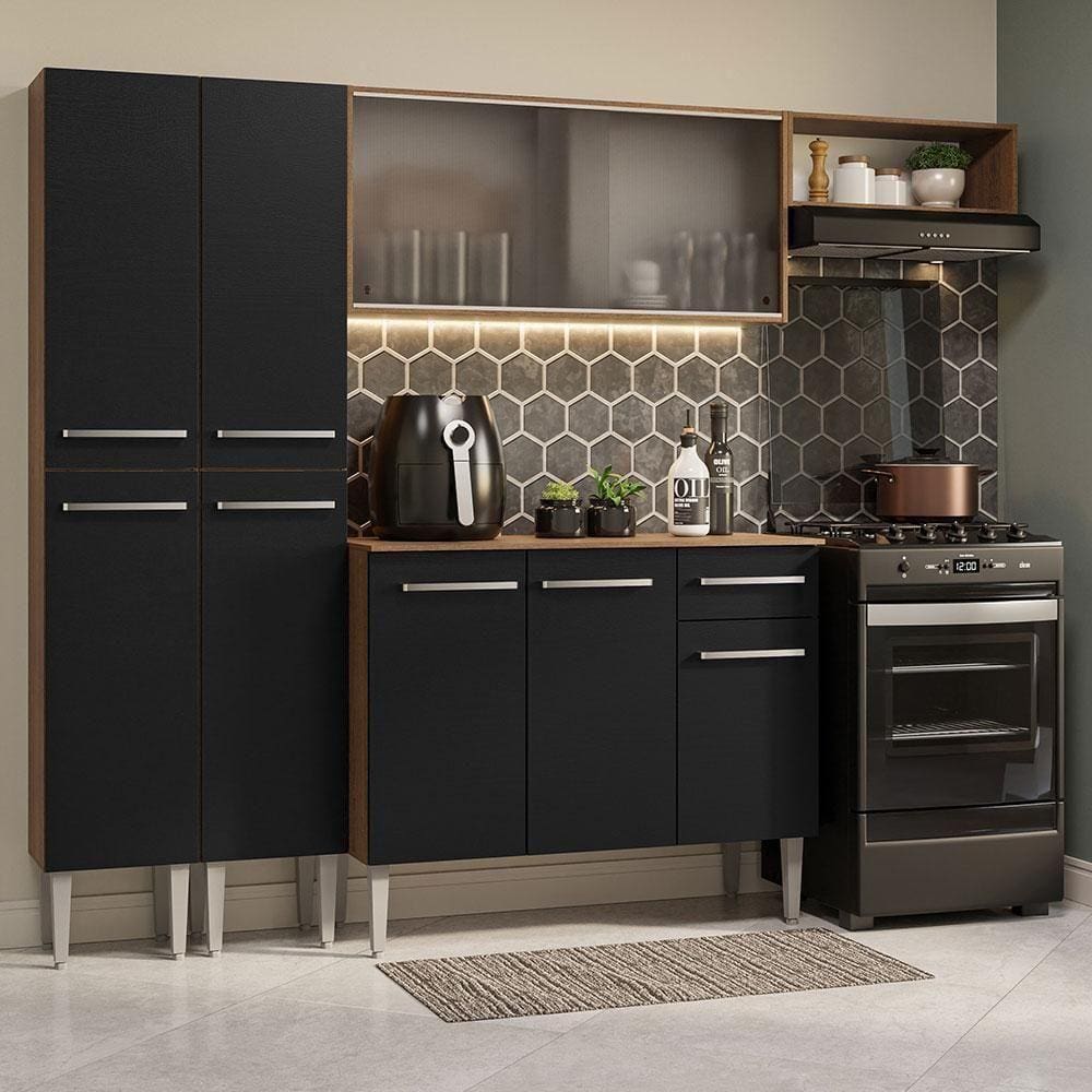 Armário De Cozinha Completa 229Cm Madesa 08 Rustic/Preto