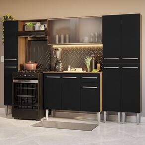 Armário De Cozinha Completa 261Cm Madesa 06 Rustic/Preto