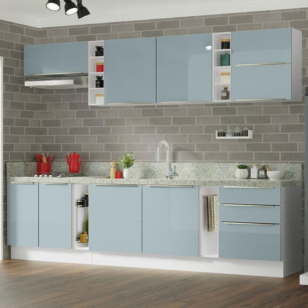 Armário De Cozinha Completa 300Cm Branco Madesa/Cinza