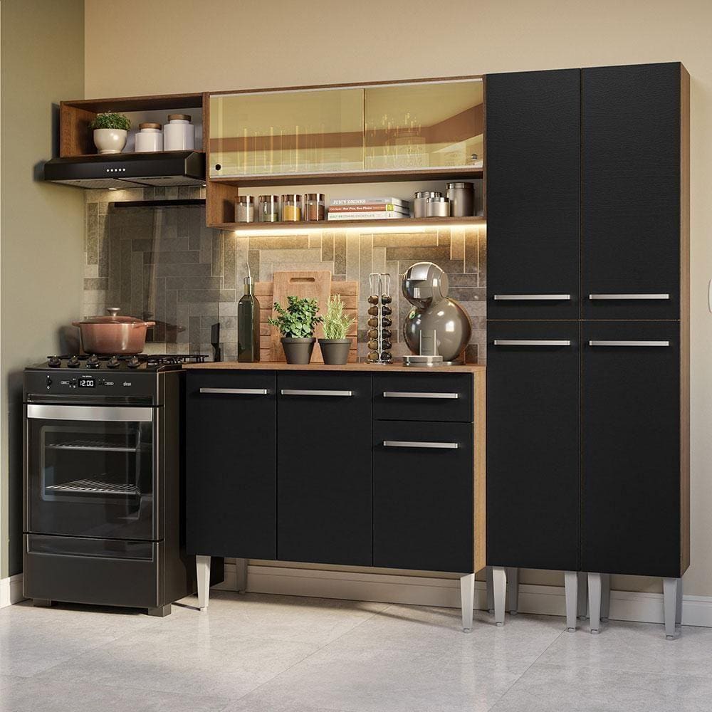 Armário De Cozinha Completa 229Cm Madesa 07 Rustic/Preto
