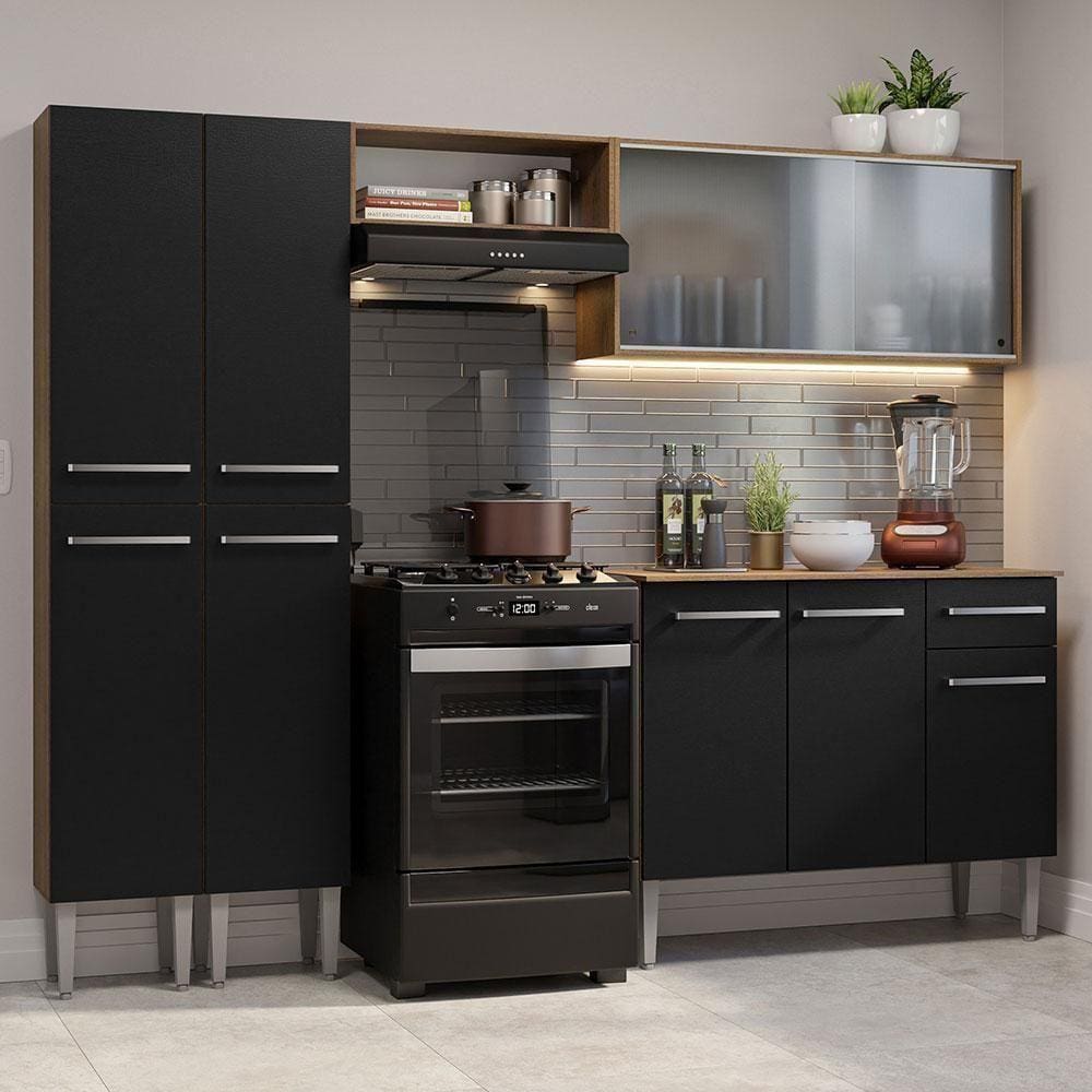 Armário De Cozinha Completa 229Cm Madesa 05 Rustic/Preto