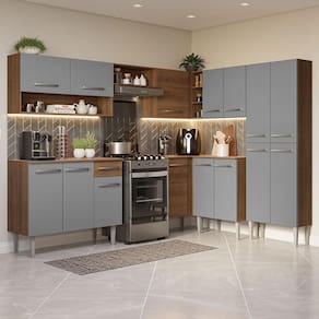 Armário De Cozinha Completa De Canto 417Cm Cinza/ Madesa