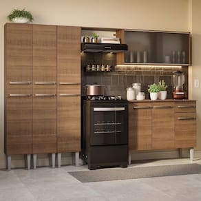 Armário De Cozinha Completa 261Cm Madesa 03 Rustic