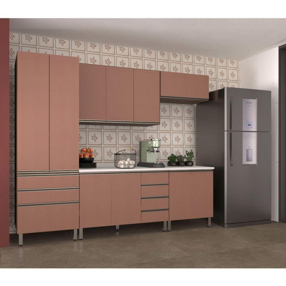 Armário De Cozinha C/5 Peças E Tampo Dourado C/Gaia