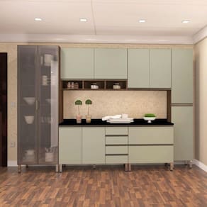 Armário De Cozinha C/6 Peças Dourado C/Verde Jade E Preto