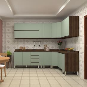 Armário De Cozinha De Canto C/12 Peças Dourado C/Verde