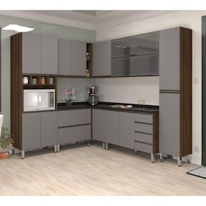 Armário De Cozinha De Canto C/8 Peças Dourado Cinza/Preto