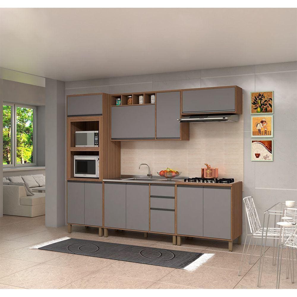 Armário De Cozinha Compacta 5 Peças Vanilla Com Cinza Puro