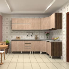 Armário De Cozinha De Canto C/12 Peças Dourado Concreto